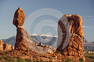 Balanced Rock with La Sal Mountains, Arches National Park, Utah