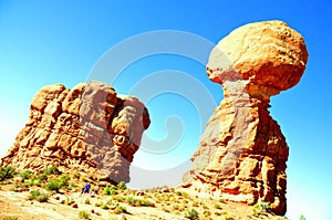 Balanced Rock, one of the famous landmark near Arches National Park, Moab, Utah, U.S.A