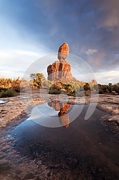 Balanced Rock Reflection Arches National Park Utah photo