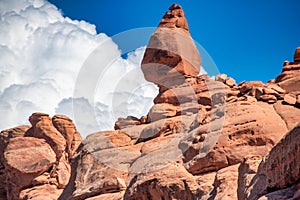 Balanced Rock, rock formation in the Arches National Park, Utah in summer season