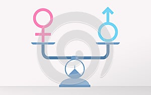 Balanced scales with male and female gender symbols