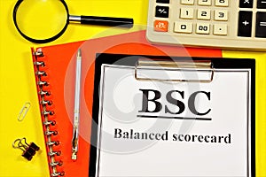 A balanced scorecard. The text label in the form on the folder.