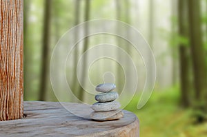 Balanced several Zen stones on blurred beautiful background