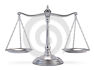 Balanced silver scale isolated on white