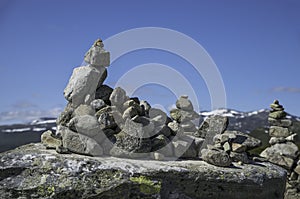 Balanced stack of stones at Eidfjorden, Norway