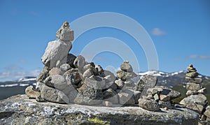 Balanced stack of stones at Eidfjorden, Norway