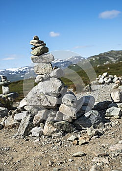 Balanced stack of stones at Eidfjorden, Norway