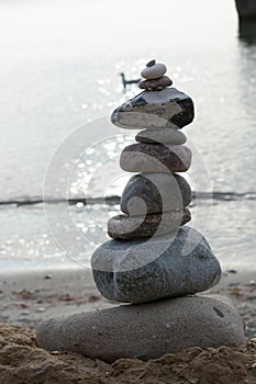 Balanced stones balance stone by the sea