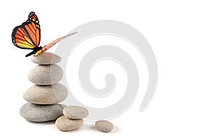Balanced stones with butterfly photo