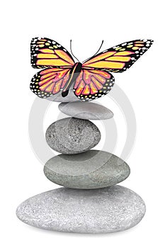 Balanced stones with butterfly