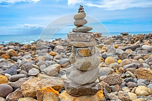 Balanced stones on the coast