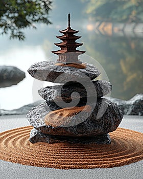 Balanced Stones in Zen Garden View.