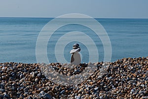 Balanced zen rocks on the beach at Rye, Sussex