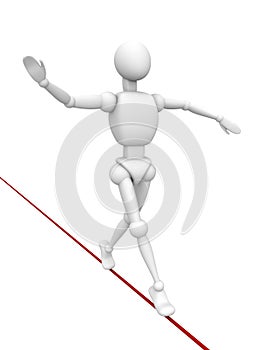 Balancer human character walking on red rope