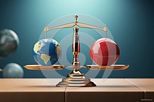 Balancing act Earth globe and heart on scales, 3D illustration