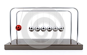 Balancing ball Newton`s cradle pendulum isolated on white background