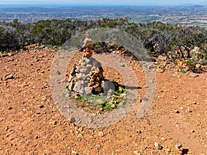 Balancing and concentration pile of rocks, pile of rocks made on the top of the mountain