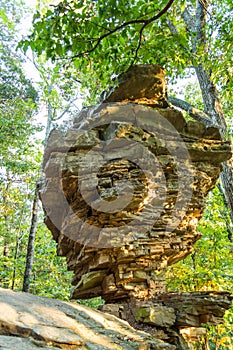 A balancing rock in the forest