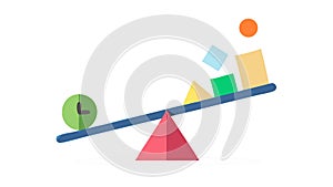 Balancing scale with elements. Equilibrium and decision making, vector design Generative AI photo