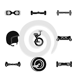 Balancing scooter icon set, simple style