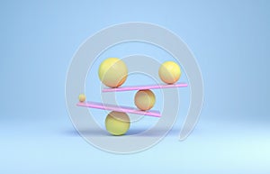 Balancing spheres in pastel colors. Conceptual 3d render of mindfulness, relax and garmony.