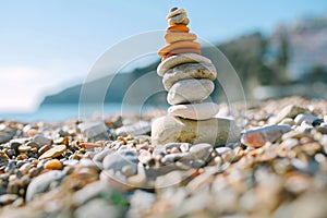 Balancing stones on the beach.