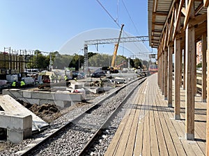 Balashikha, Russia, August, 20, 2021. Reconstruction of the platform at the Balashikha railway station. Russia, Moscow region