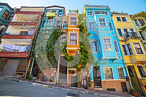 BALAT. Colorful houses in old city Balat. Istanbul.