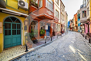 BALAT. Colorful houses in old city Balat. Istanbul.