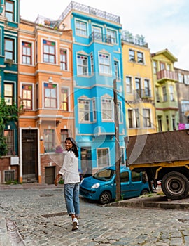 Balat district Istanbul Turkey July 2018, colorful homes and houses at the town