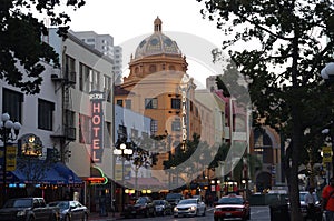 Balboa Theatre in San Diego in the evening