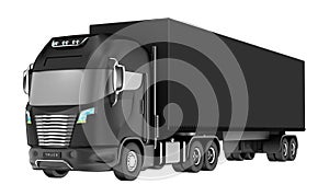 Balck truck with container on white.