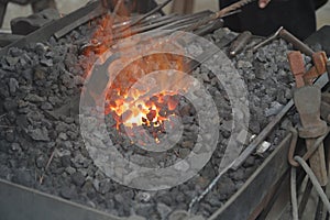 Blacksmith forge with tools