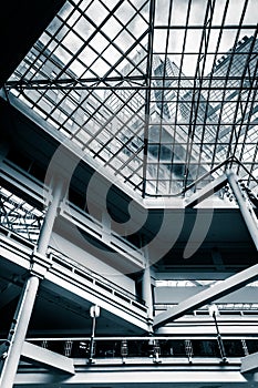 Balconies and the ceiling inside The Gallery in the Inner Harbor