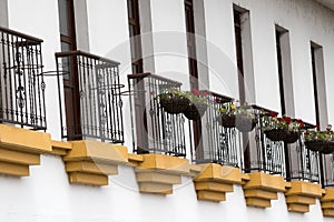 Balconies closeup in Popayan Colombia