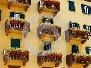 Balconies Decorated with Flowers in Italy