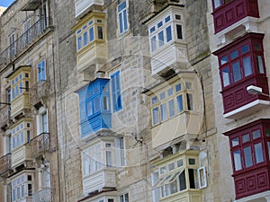 Balconies on apartments, La Valetta, Malta