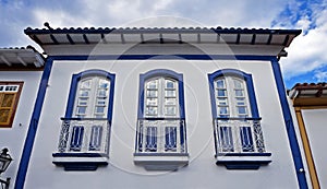 Balconies on facade in Diamantina, Minas Gerais, Brazil