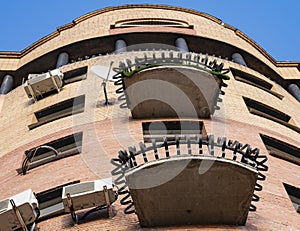 Balconies on the facade of a residential building.