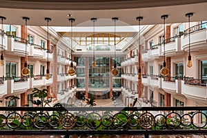 Balconies facing the inner courtyard in a resort hotel, holiday accommodation