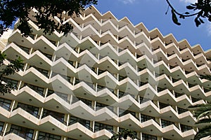 Balconies in modern holiday hotel.