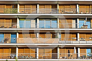 Balconies of a modern orange building