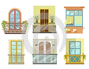 Balconies in various styles front view set collection