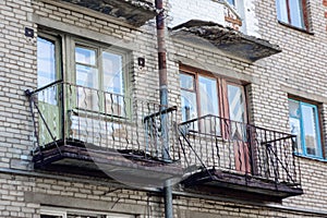 Balconies and windows on an old abandoned building