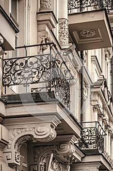 Balconies with wrought iron bars with ornaments