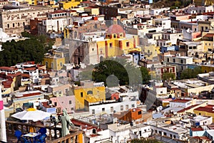 Balcony Colored Houses Church Guanajuato Mexico