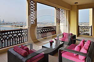 Balcony of an Elegant Apartment in Dubai, Overlooking Marina