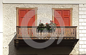 Balcony with flowers, Cortina dAmpezzo, Italy