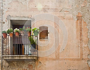 Balcony with flowers Town of Besalu Cataonia Spain photo