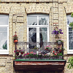 Balcony with flowers at summertime